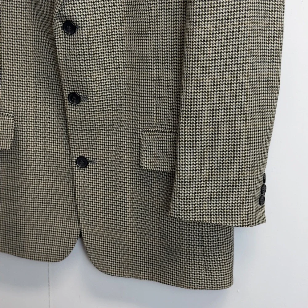 Jos. A. Bank Mens 42R Houndstooth Sport Coat Blazer Tan‎ Black Wool Blend Jacket